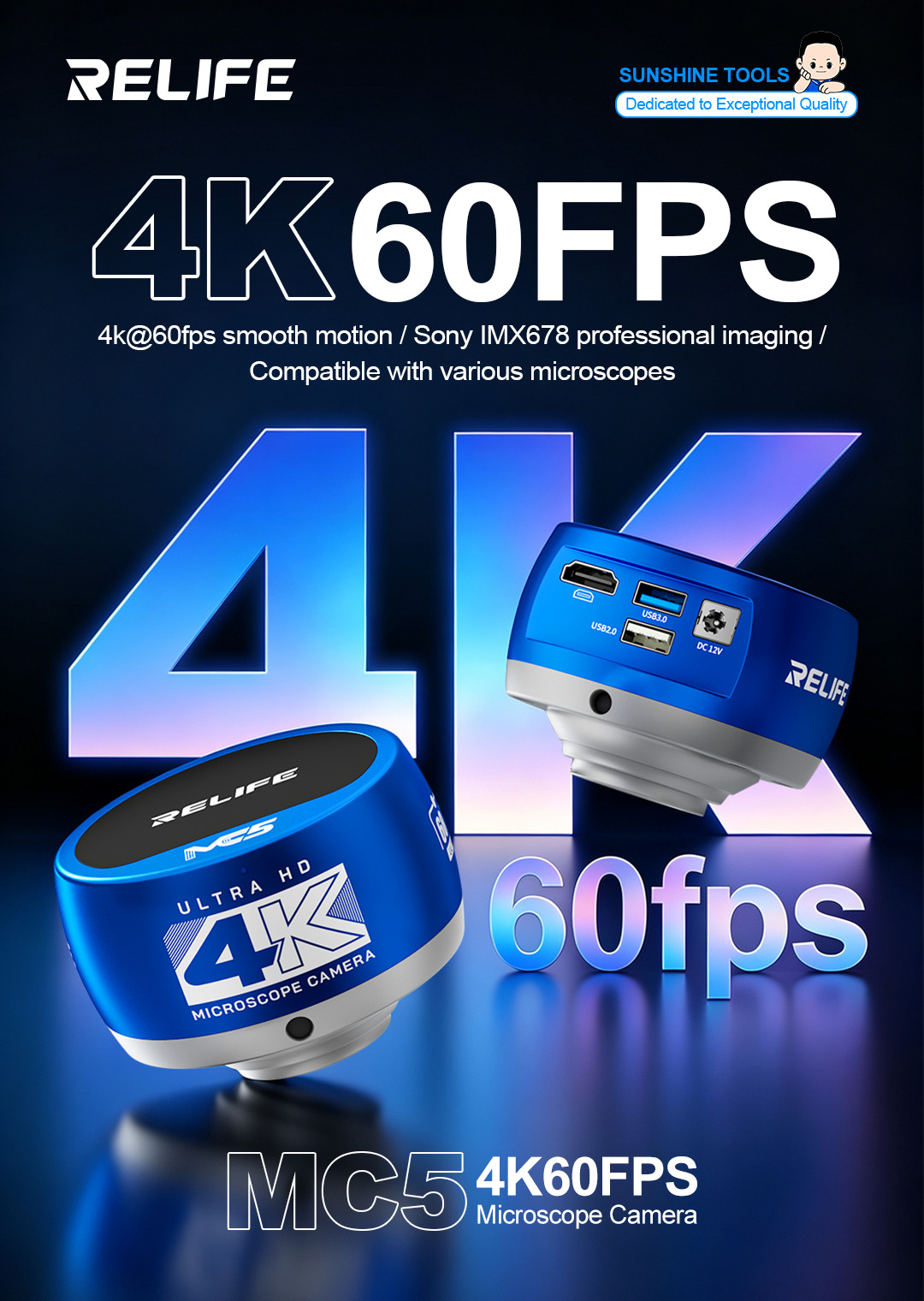 4K Microscope Camera Sony Sensor - RELIFE MC5 4K 60FPS Microscope Camera
