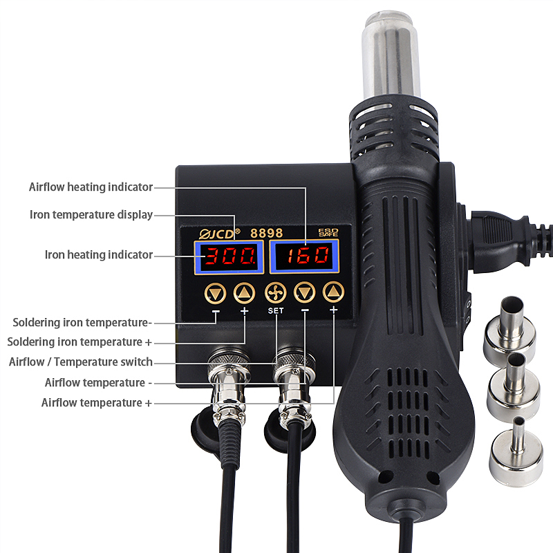 JCD 8898‑16 750W 2‑in‑1 LCD Di - đánh giá và giá 2 In 1 Soldering Rework Station 750W